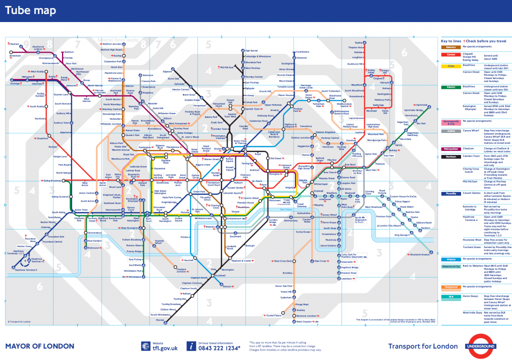 Mapa de la red de metro de Londres. Guía de viajes de Londres.