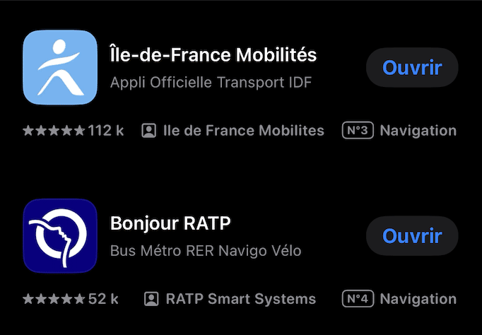 Captura de Pantalla de la aplicación IDF mobilités para comprar el Pase Navigo Online